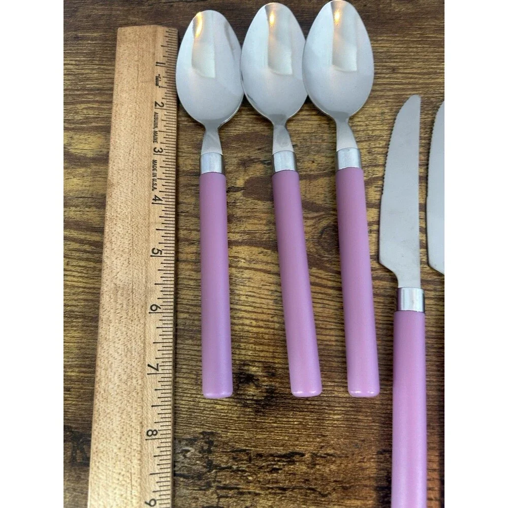Vintage Style 15Pc Pink Flatware Set 1810 Stainless Steel Retro Mauve Handle Set